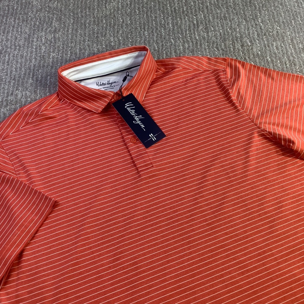 Walter Hagen Mens P11 Classic Stripe Golf Polo Shirt Red Glow White Size L NWT